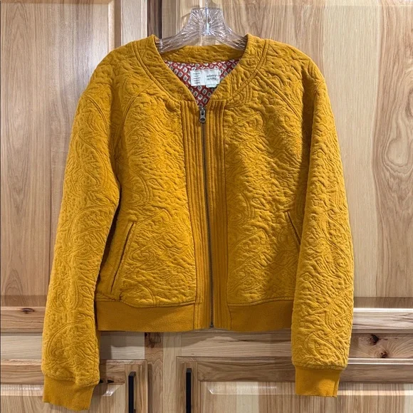 Saturday Sunday Anthropologie Mustard Yellow Quilted Boho Bomber Jacket Size L - Picture 1 of 9
